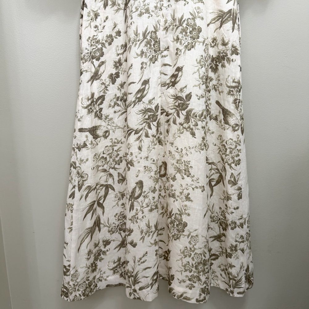 Zimmermann Linen Day Midi Dress Puff Sleeve Pockets Olive Green Toile Floral 6 - Picture 7 of 13